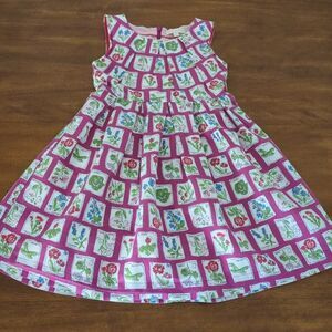 Mini Boden garden vegetable vintage sketch print sleeveless dress size 5/6 GUC